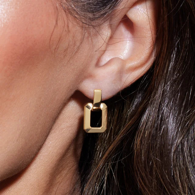 14K Yellow Gold Geometric Drop Earrings