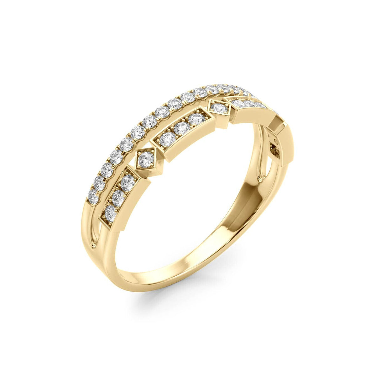 14K Yellow Gold Geometric Double Diamond Band