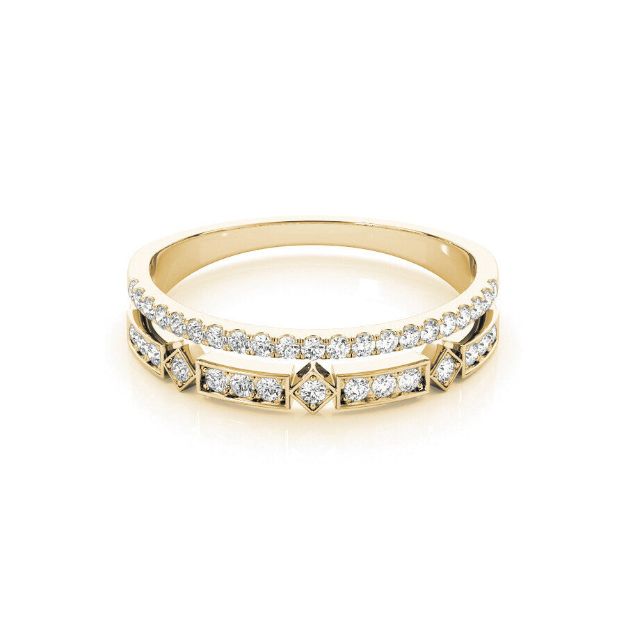 14K Yellow Gold Geometric Double Diamond Band