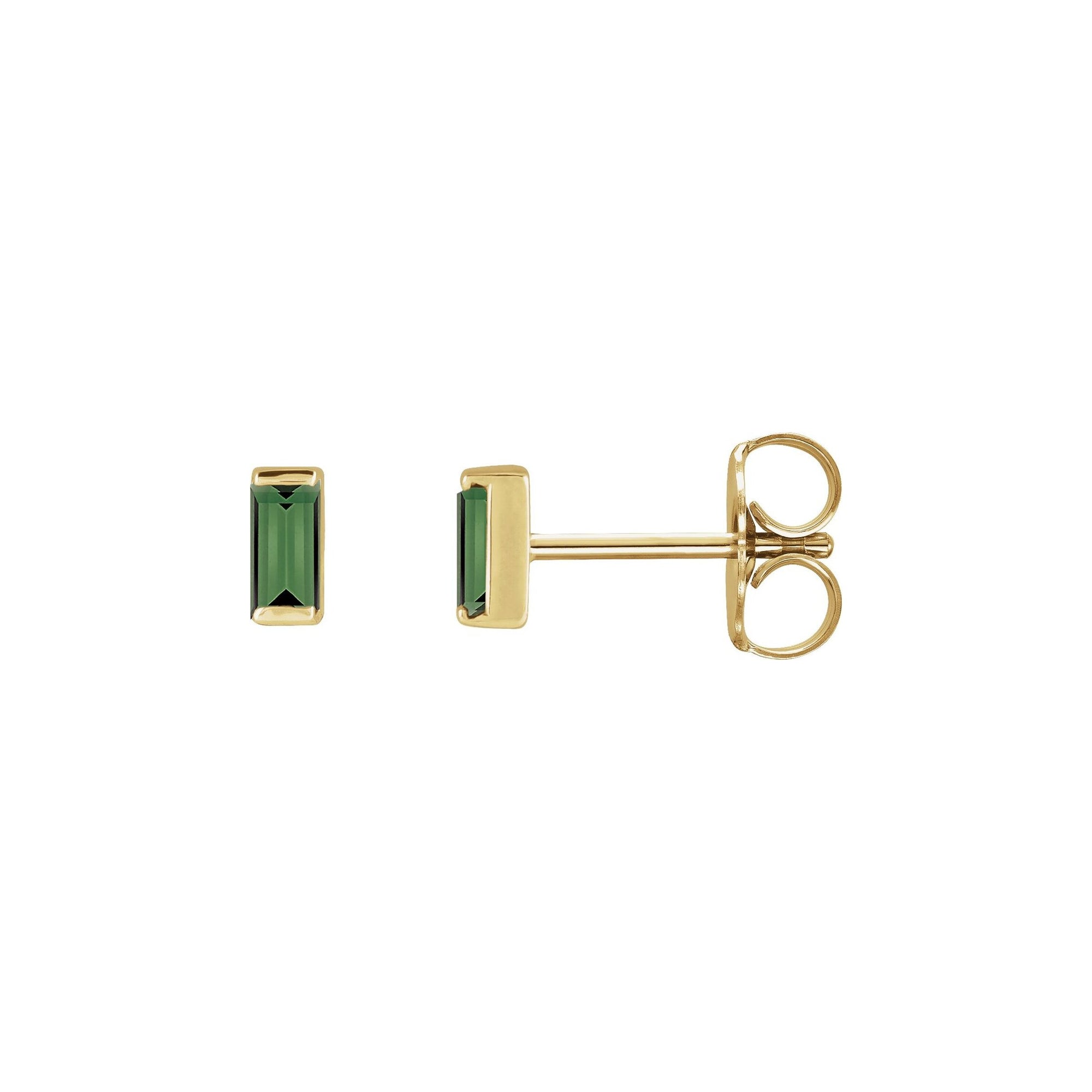 14K Yellow Gold Micro Green Tourmaline Studs