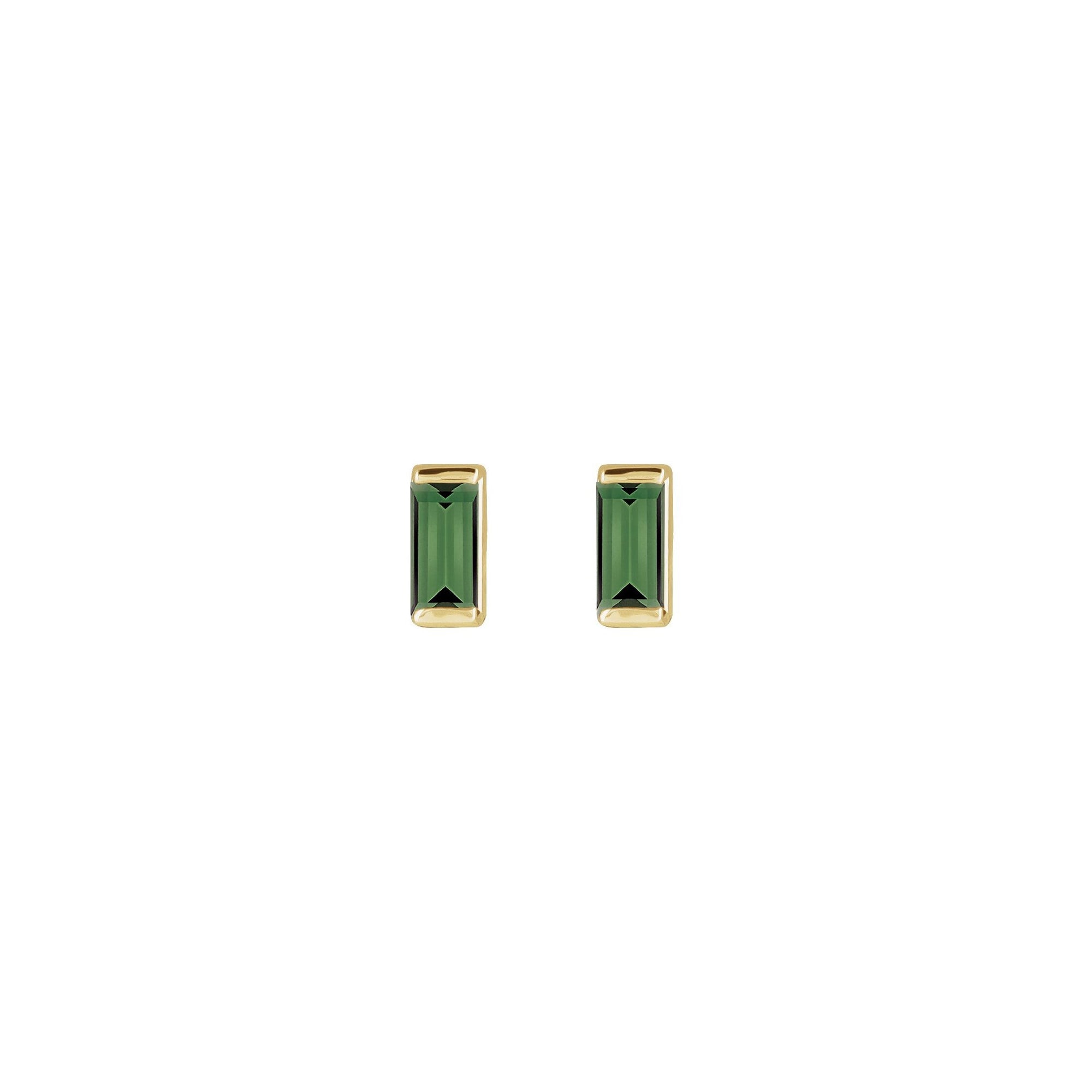 14K Yellow Gold Micro Green Tourmaline Studs