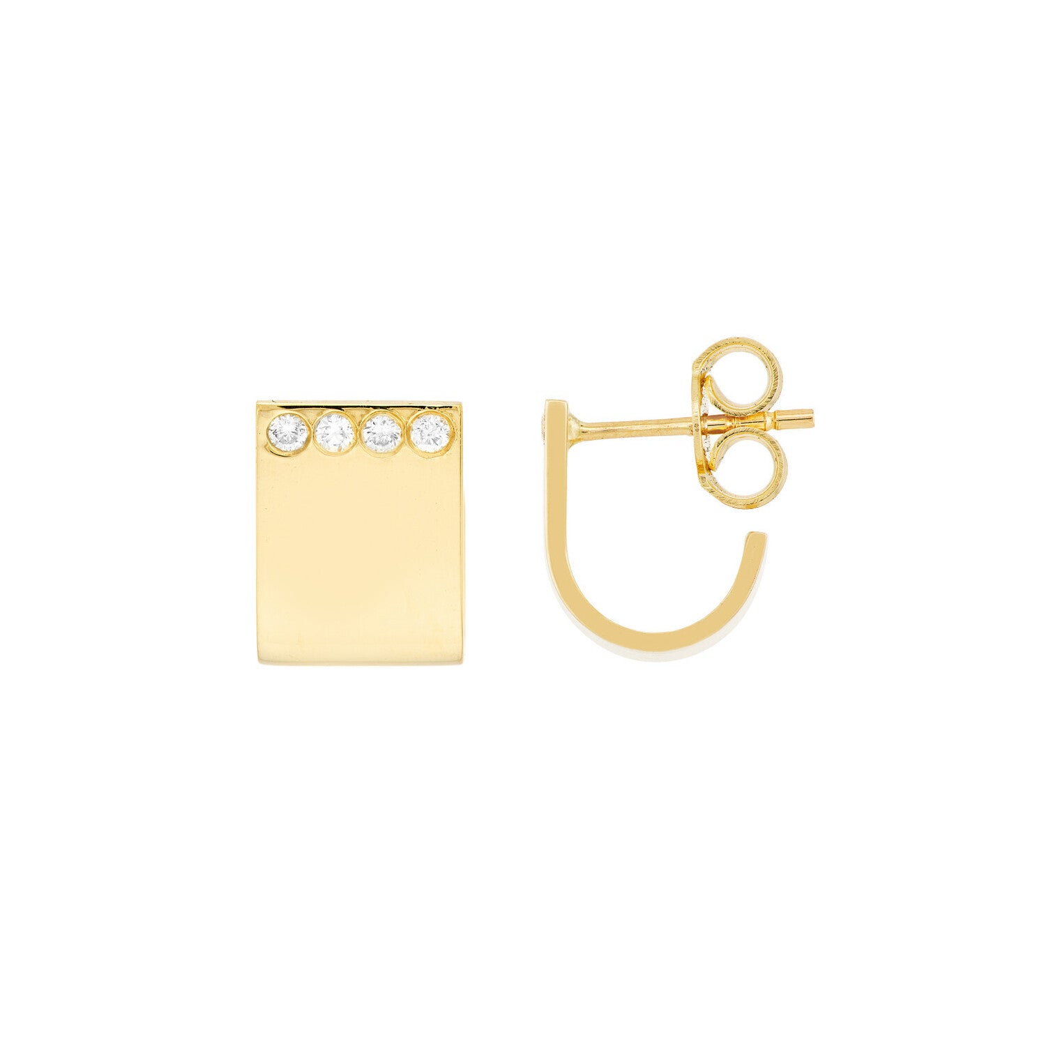 14K Yellow Gold Flat Diamond J Earrings