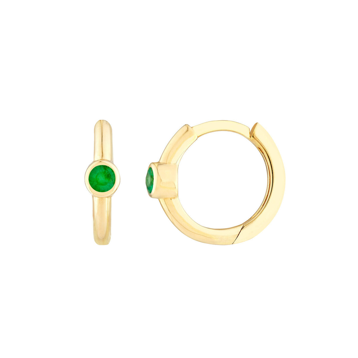 14K Yellow Gold Emerald Bezel Huggies