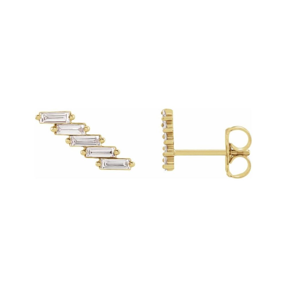 14K Yellow Gold Baguette Diamond Ear Climbers