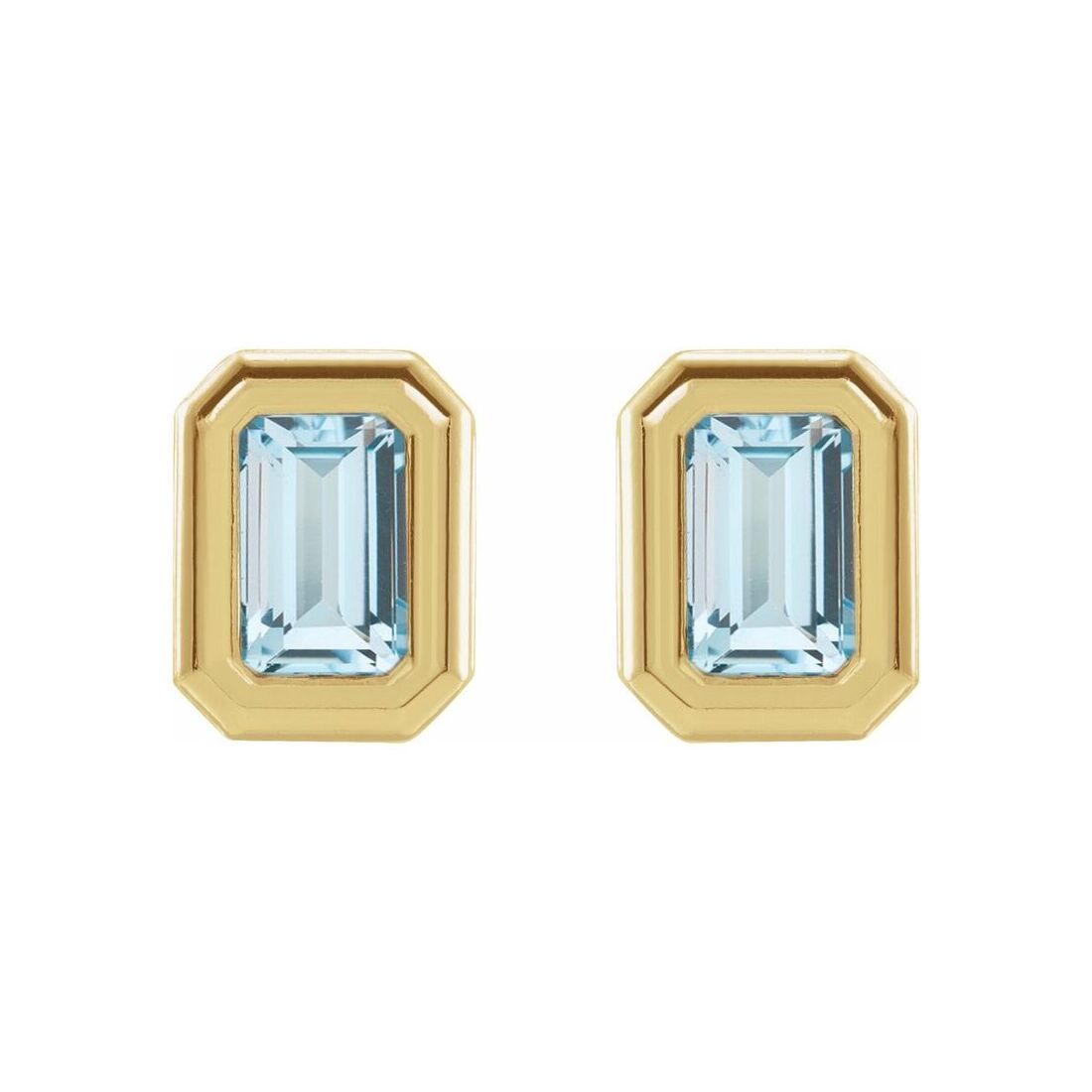 14K Yellow Gold Sky Blue Topaz Bezel Earrings