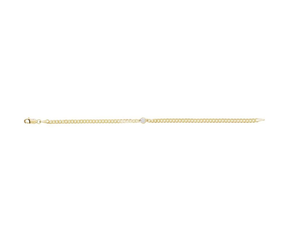 14K Yellow Gold Curb Link Bracelet with Bezel Diamond