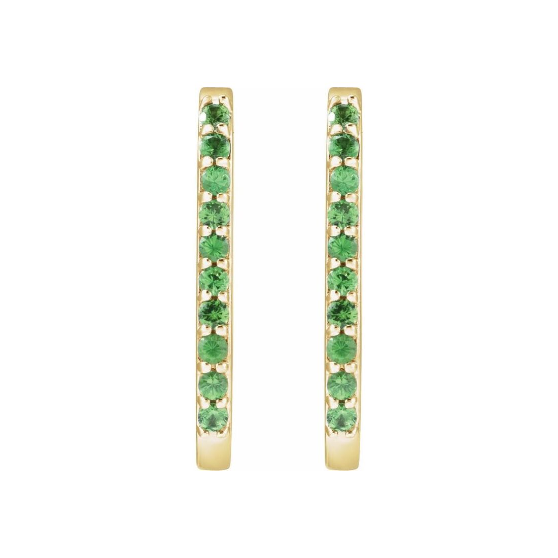 14K Yellow Gold Tsavorite Garnet Hoop Earrings