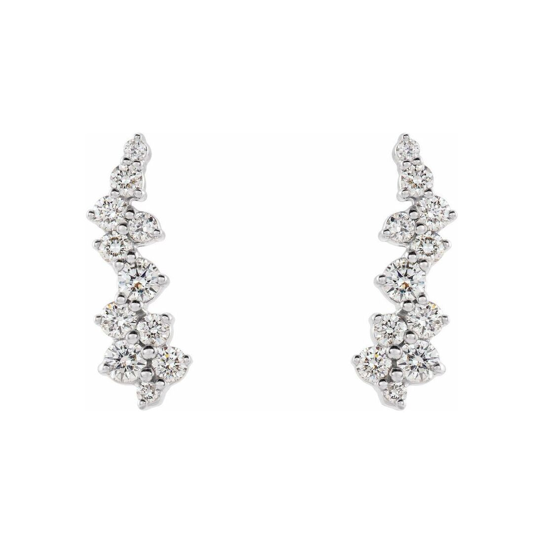 14K White Gold Scattered Diamond Ear Climbers