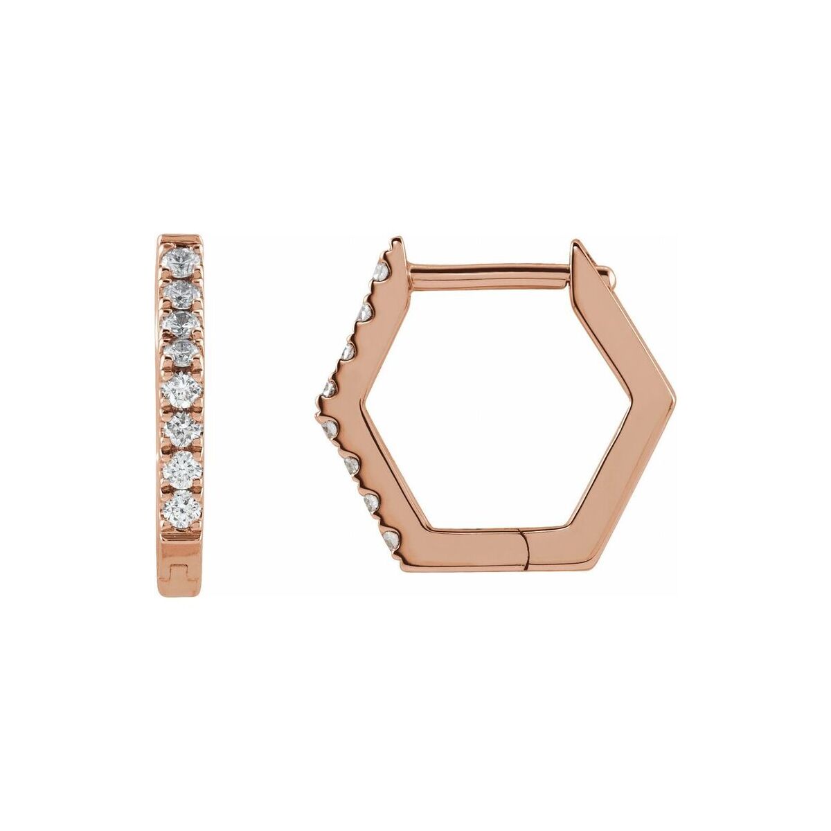 14K Rose Gold Hexagonal Diamond Huggies