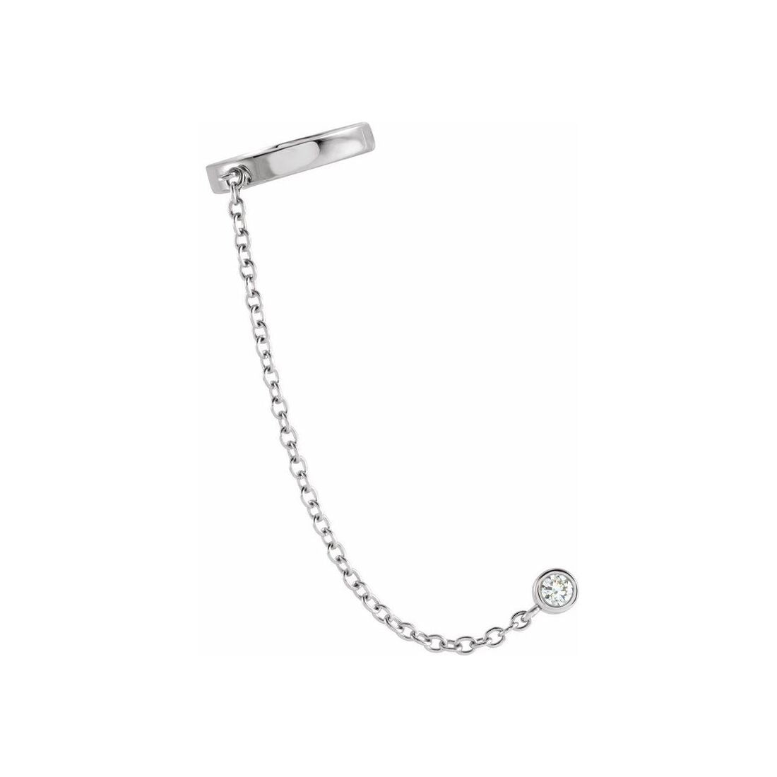 14K White Gold Diamond Single Ear Cuff with Chain