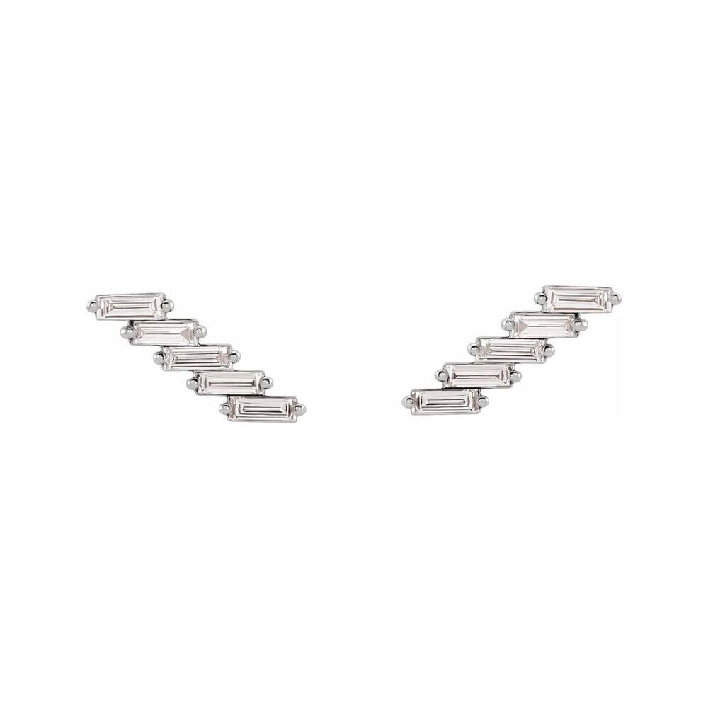 14K White Gold Baguette Diamond Ear Climbers