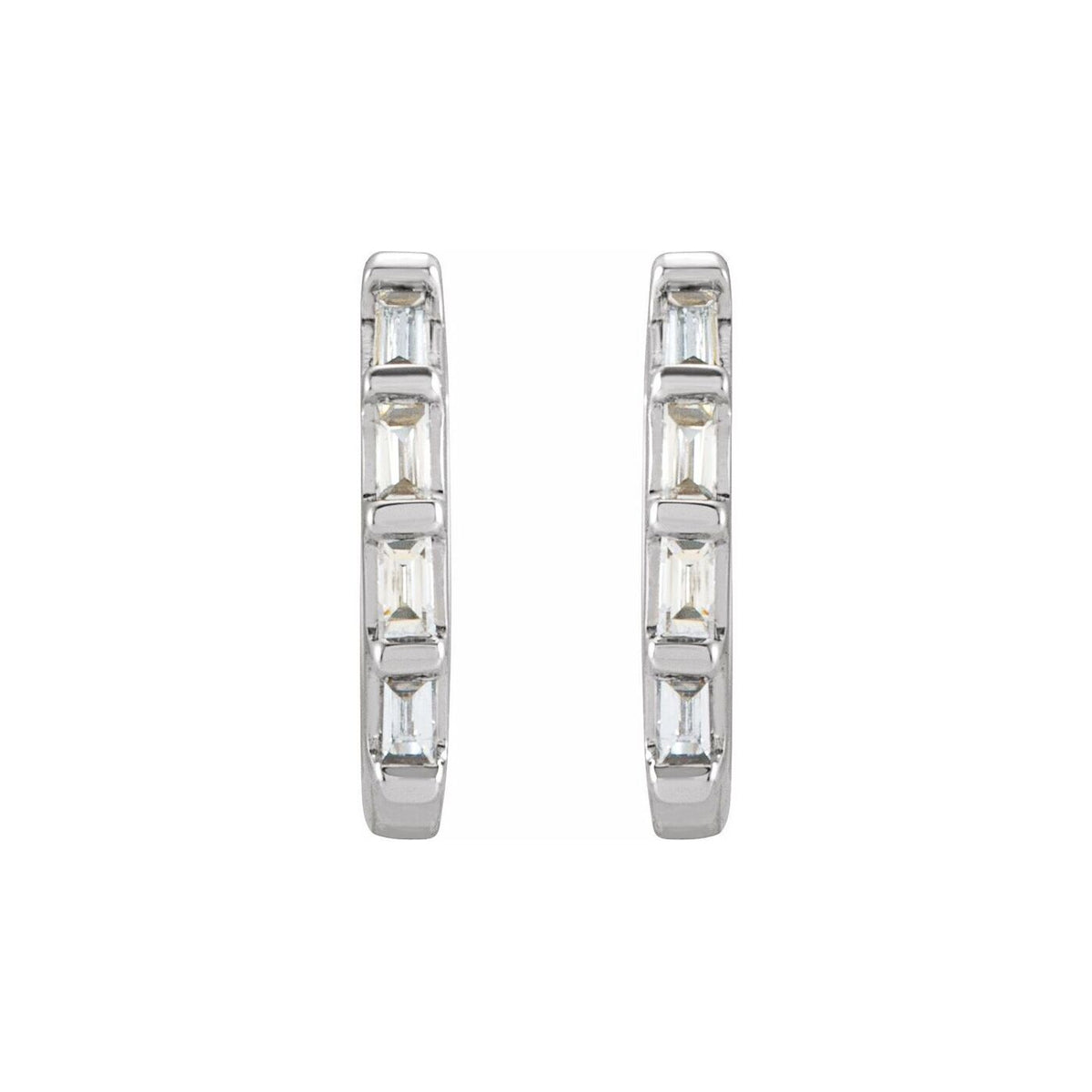 14K White Gold Baguette Diamond Huggie Earrings