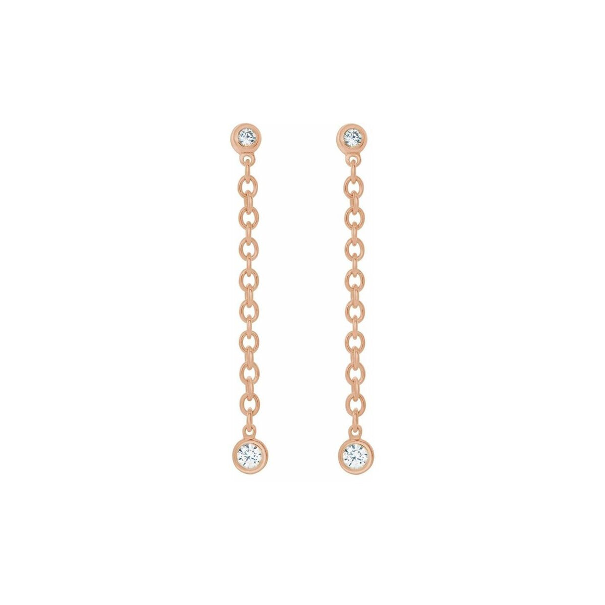 14K Rose Gold Bezel-Set Diamond Chain Earrings