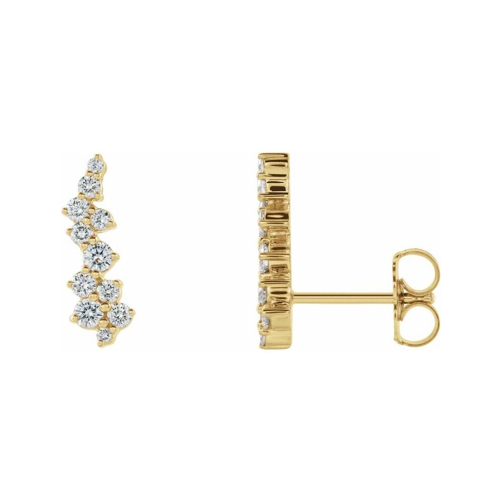 14K Yellow Gold Scattered Diamond Ear Climbers