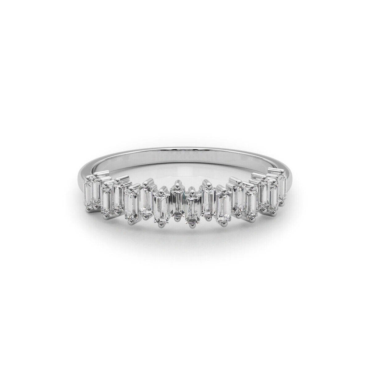 14K White Gold Straight Baguette Partial Diamond Band