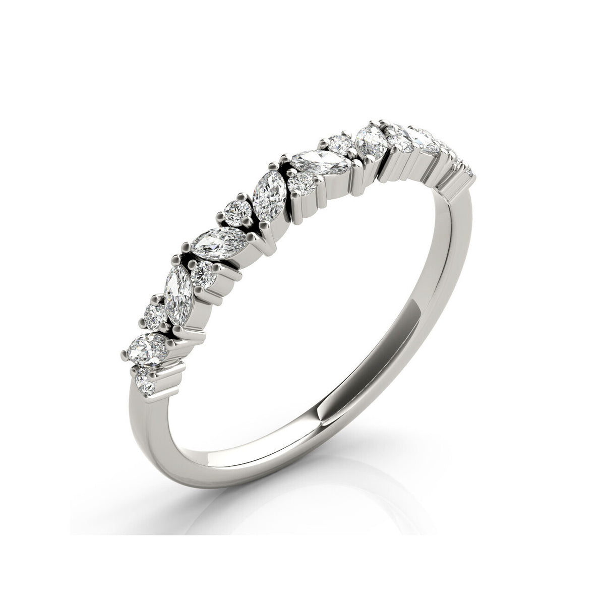 14K White Gold Marquise and Round Partial Diamond Band