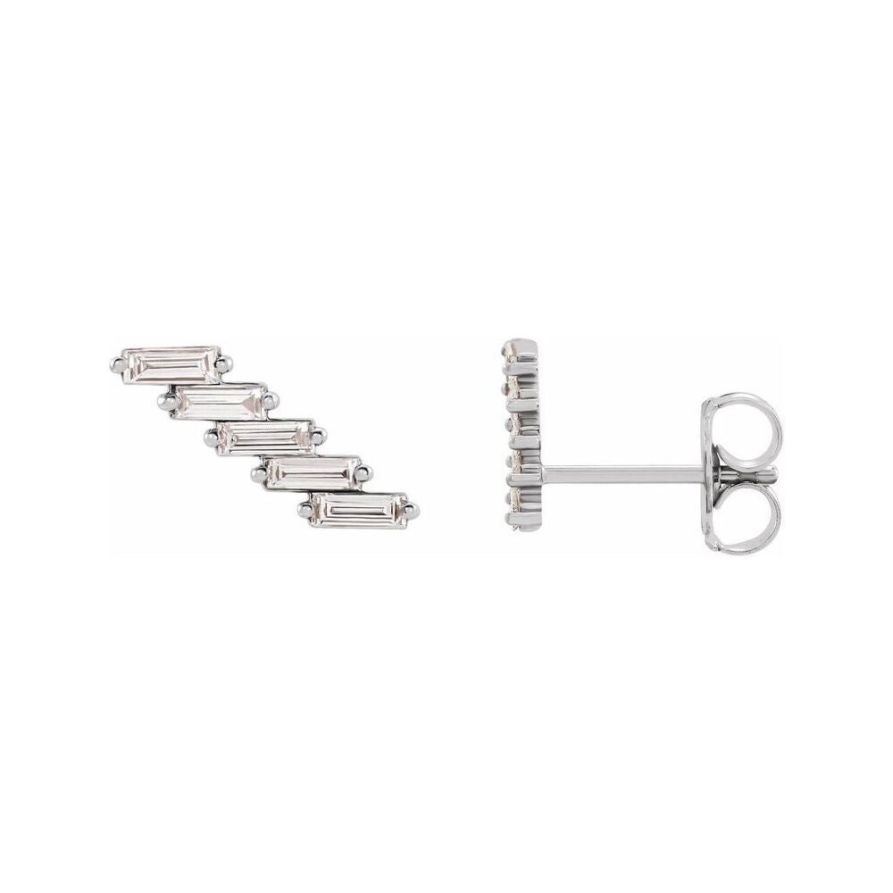 14K White Gold Baguette Diamond Ear Climbers