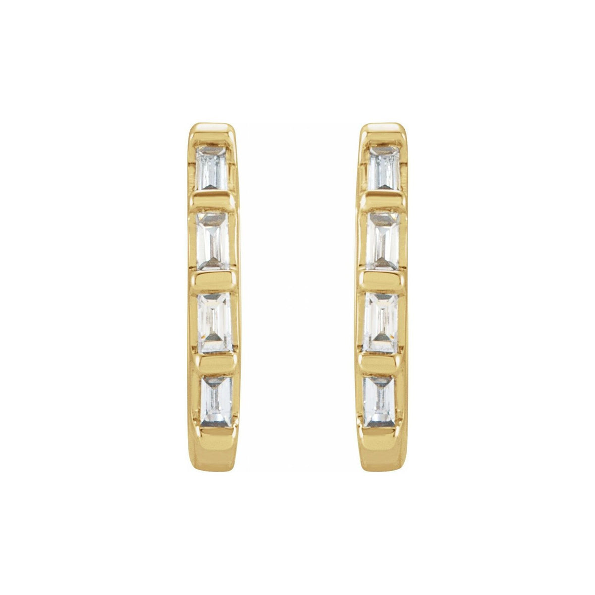 14K Yellow Gold Baguette Diamond Huggie Earrings