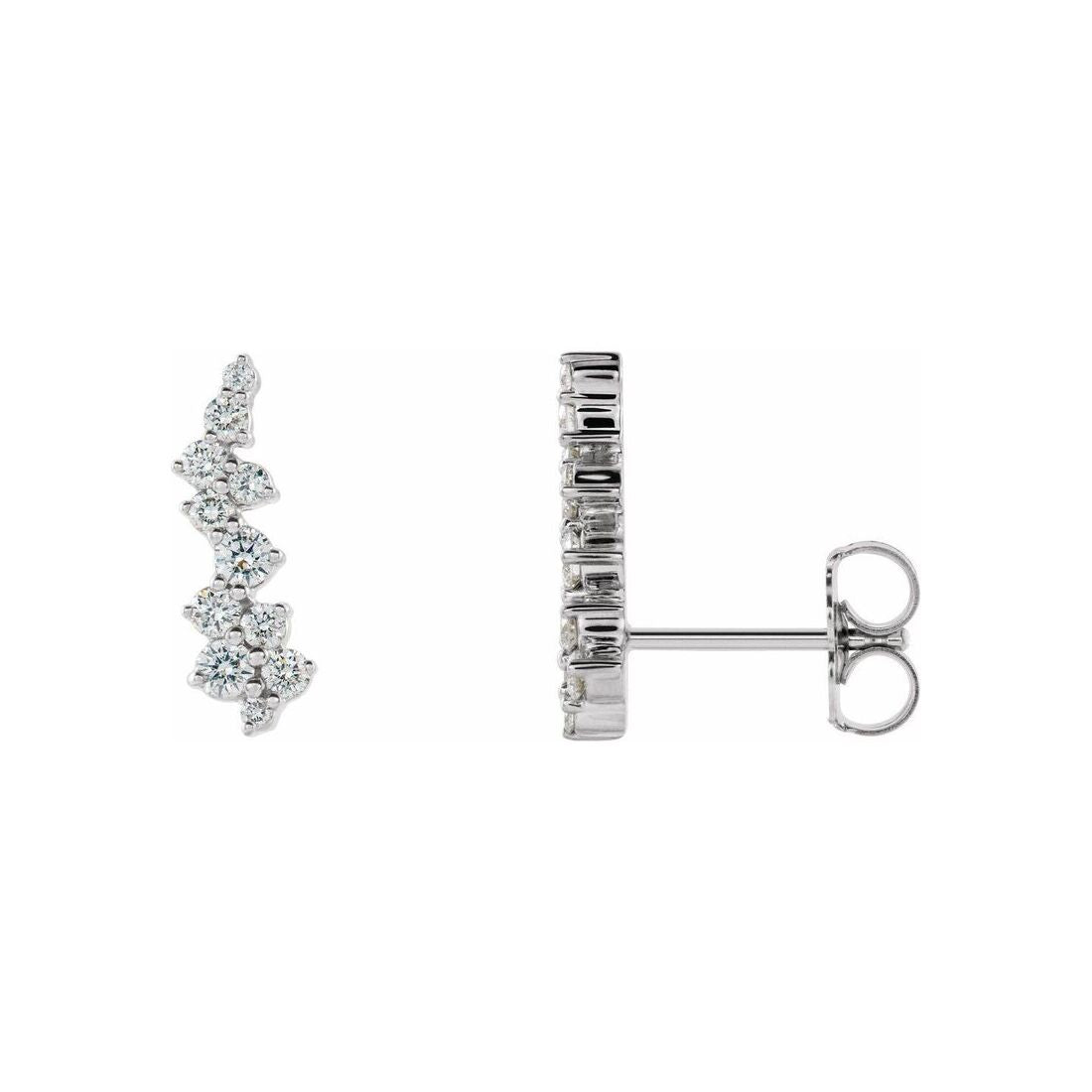 14K White Gold Scattered Diamond Ear Climbers