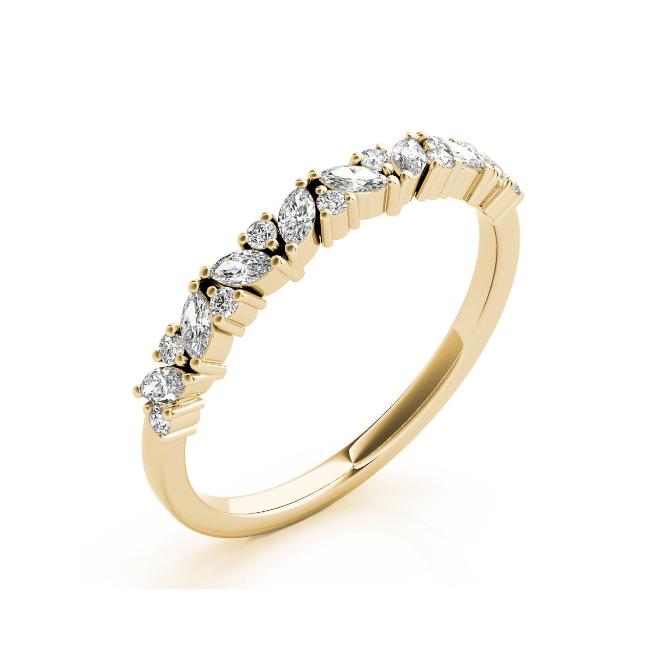 14K Yellow Gold Marquise and Round Partial Diamond Band