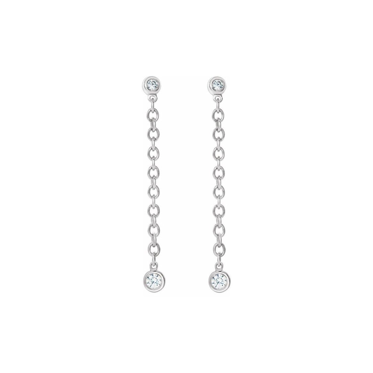 14K White Gold Bezel-Set Diamond Chain Earrings