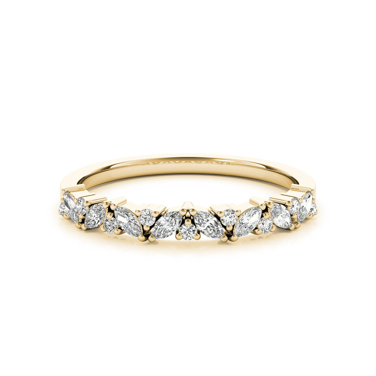 14K Yellow Gold Marquise and Round Partial Diamond Band