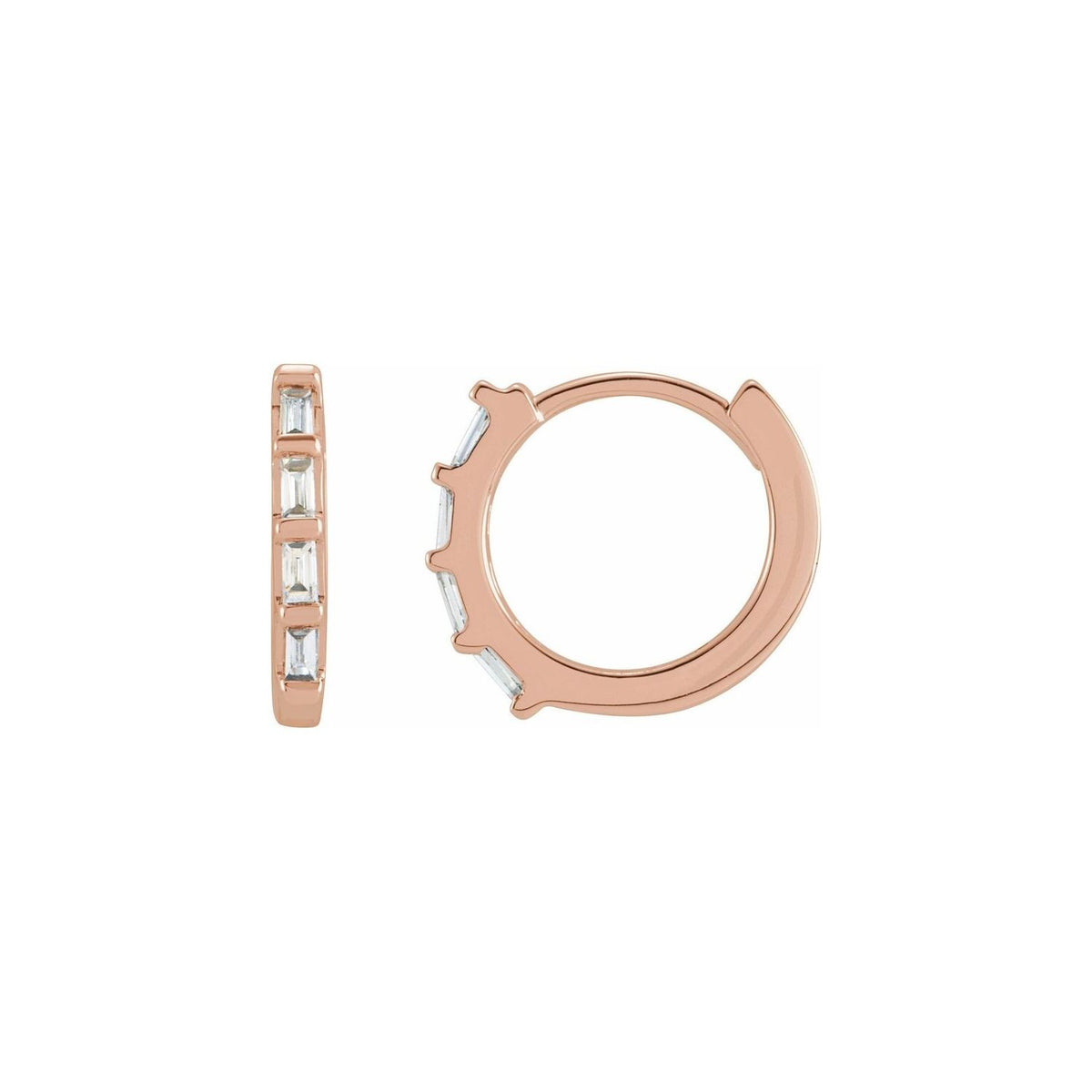 14K Rose Gold Baguette Diamond Huggie Earrings