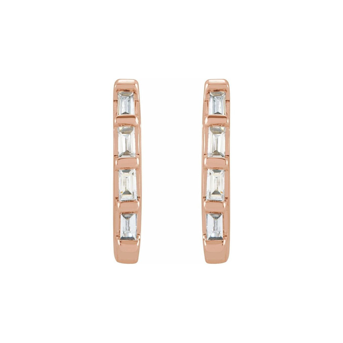 14K Rose Gold Baguette Diamond Huggie Earrings