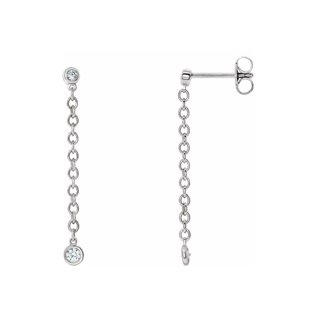 14K White Gold Bezel-Set Diamond Chain Earrings