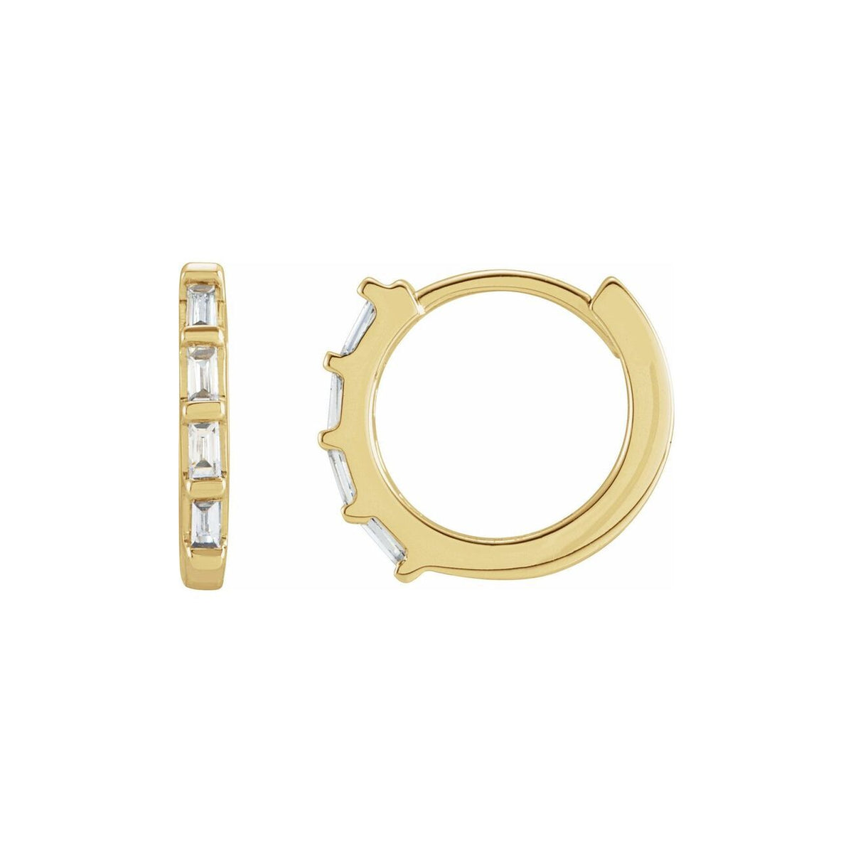 14K Yellow Gold Baguette Diamond Huggie Earrings