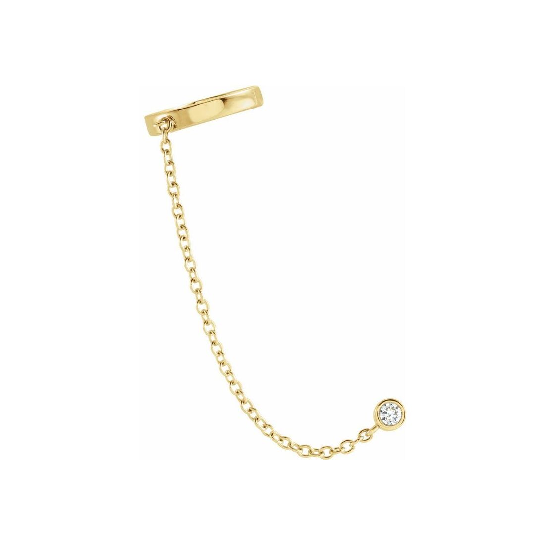 14K Yellow Gold Diamond Single Ear Cuff with Chain