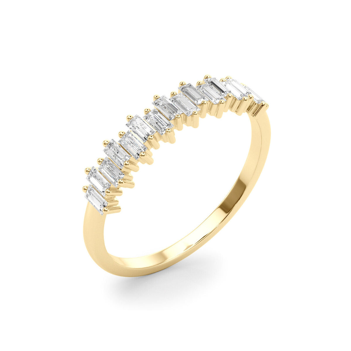 14K Yellow Gold Straight Baguette Partial Diamond Band