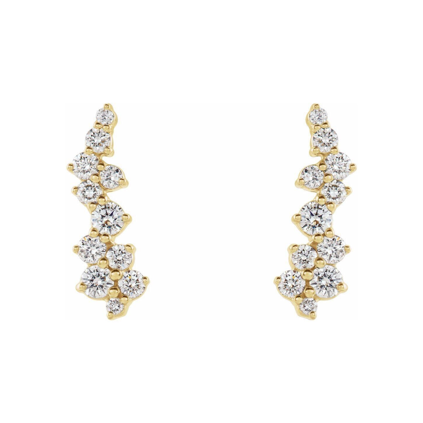 14K Yellow Gold Scattered Diamond Ear Climbers