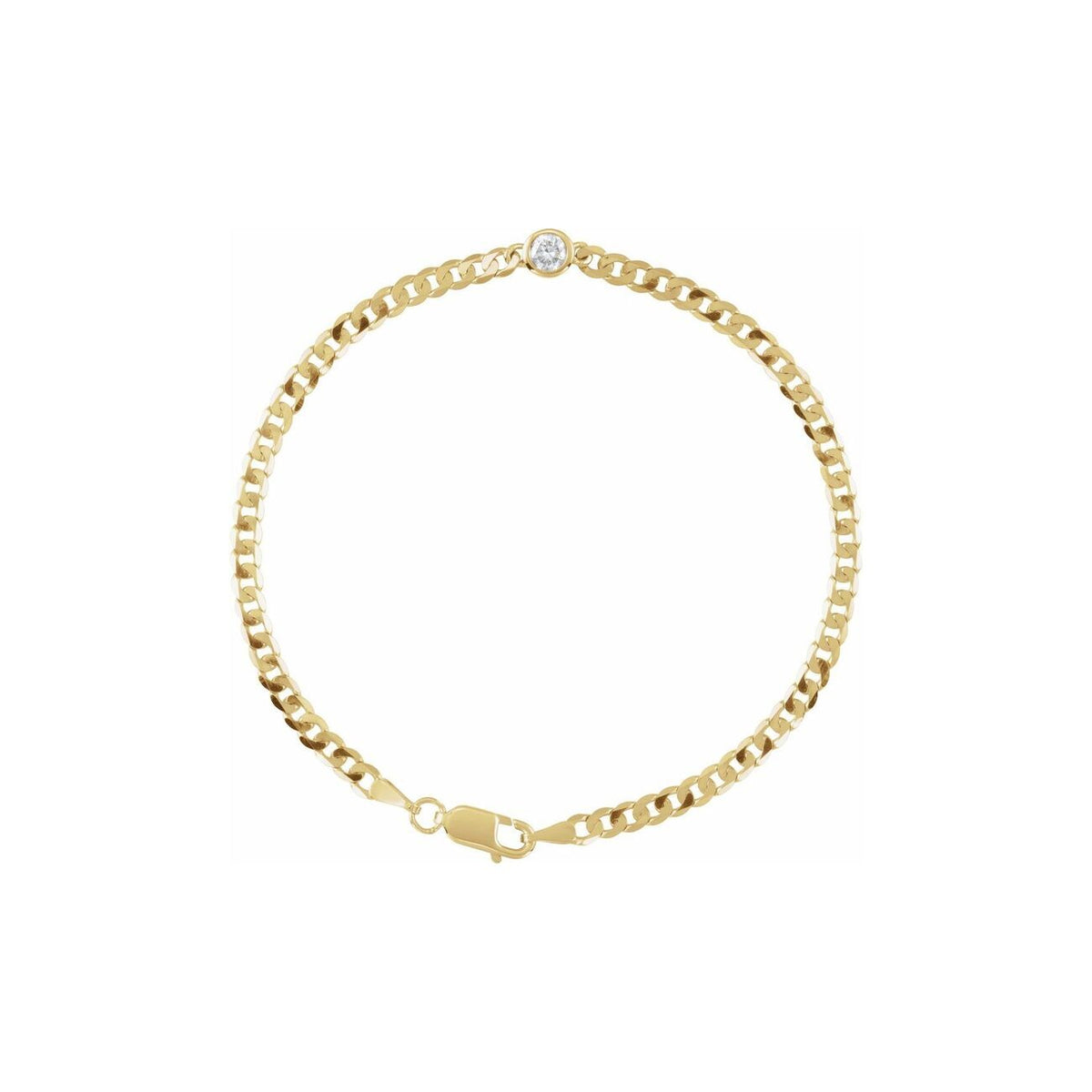 14K Yellow Gold Curb Link Bracelet with Bezel Diamond