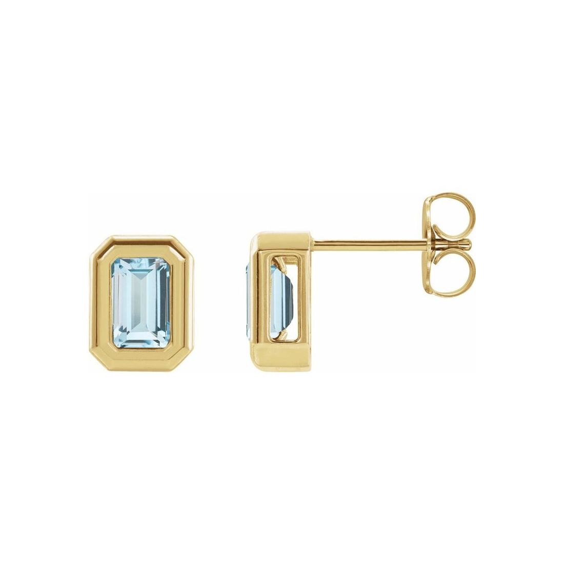 14K Yellow Gold Sky Blue Topaz Bezel Earrings