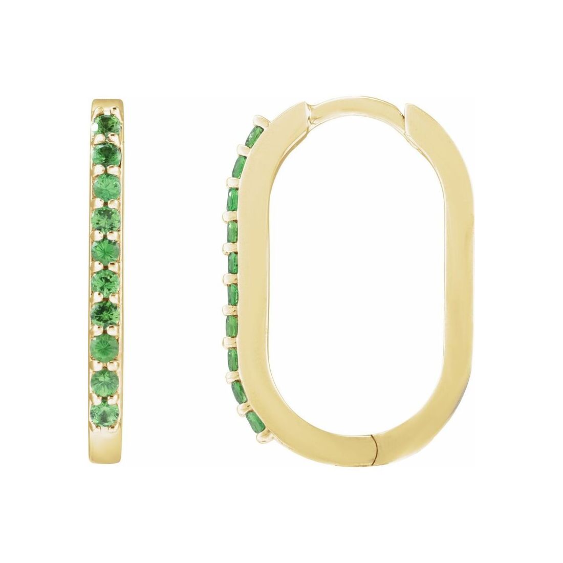 14K Yellow Gold Tsavorite Garnet Hoop Earrings