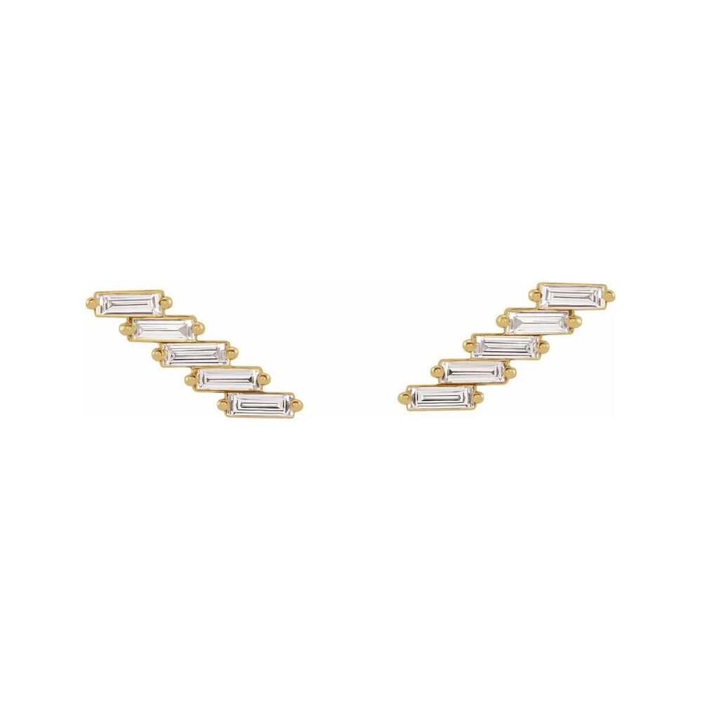 14K Yellow Gold Baguette Diamond Ear Climbers