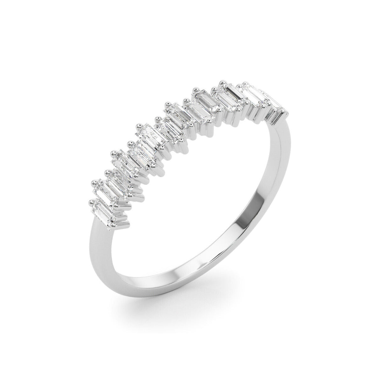 14K White Gold Straight Baguette Partial Diamond Band