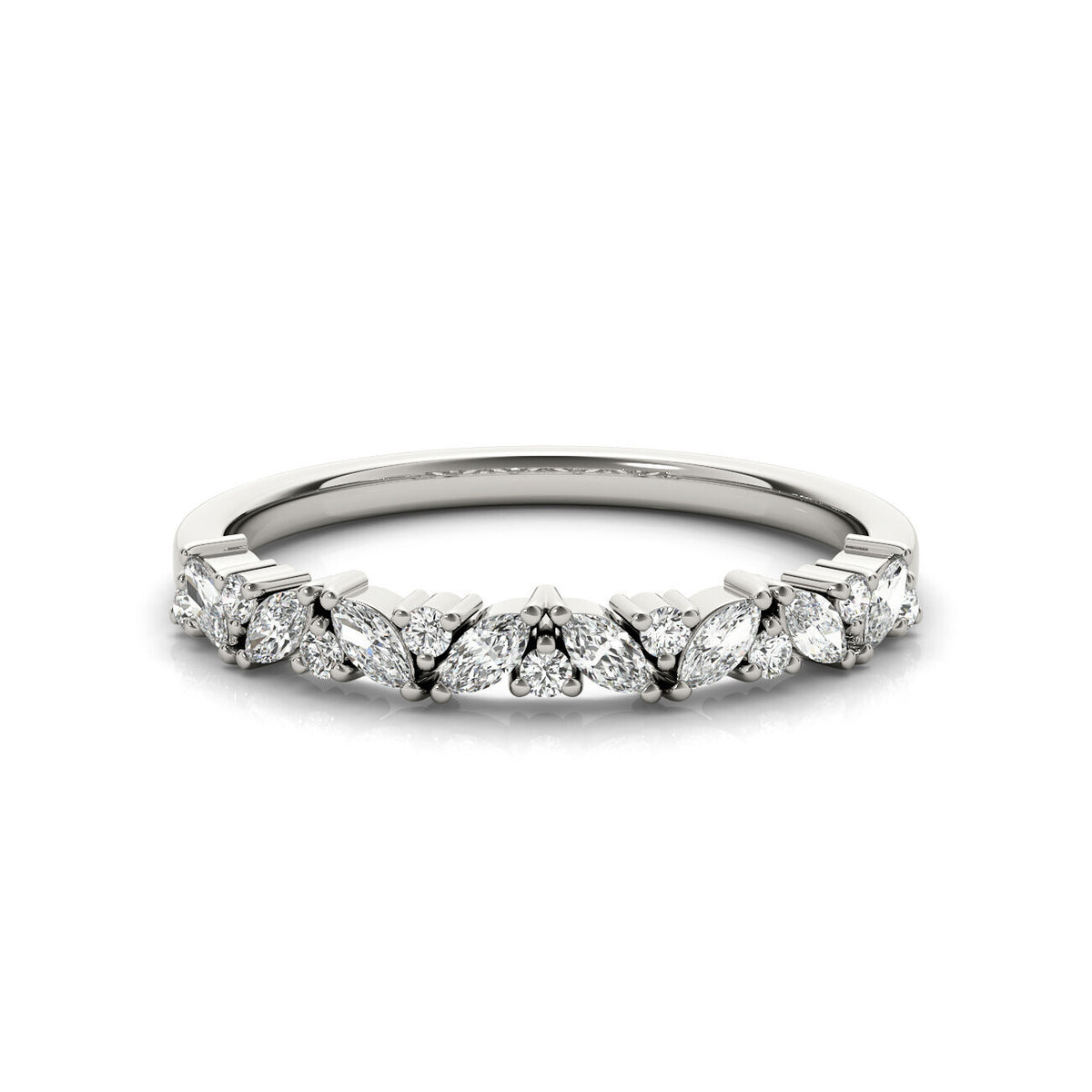 14K White Gold Marquise and Round Partial Diamond Band