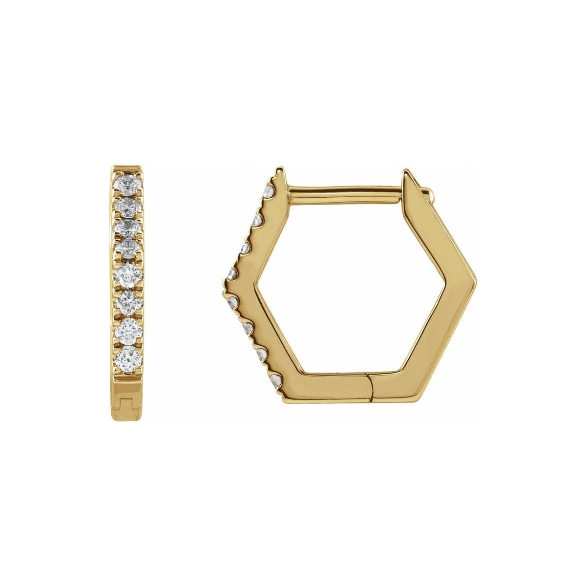 14K Yellow Gold Hexagonal Diamond Huggies