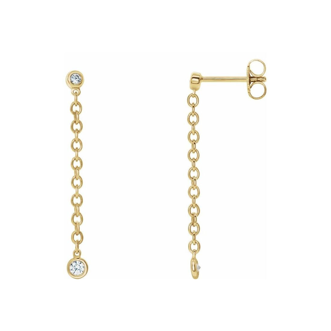 14K Yellow Gold Bezel-Set Diamond Chain Earrings