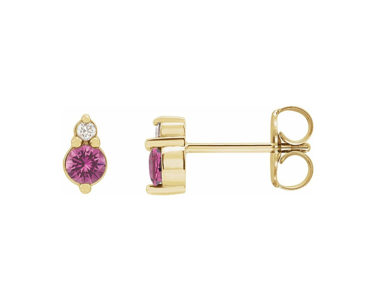 14K Yellow Gold Sapphire and Diamond Stud Earrings