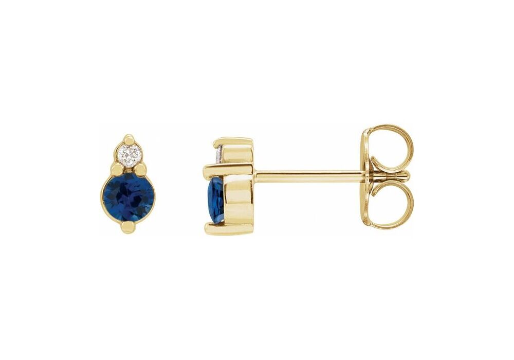 14K Yellow Gold Sapphire and Diamond Stud Earrings