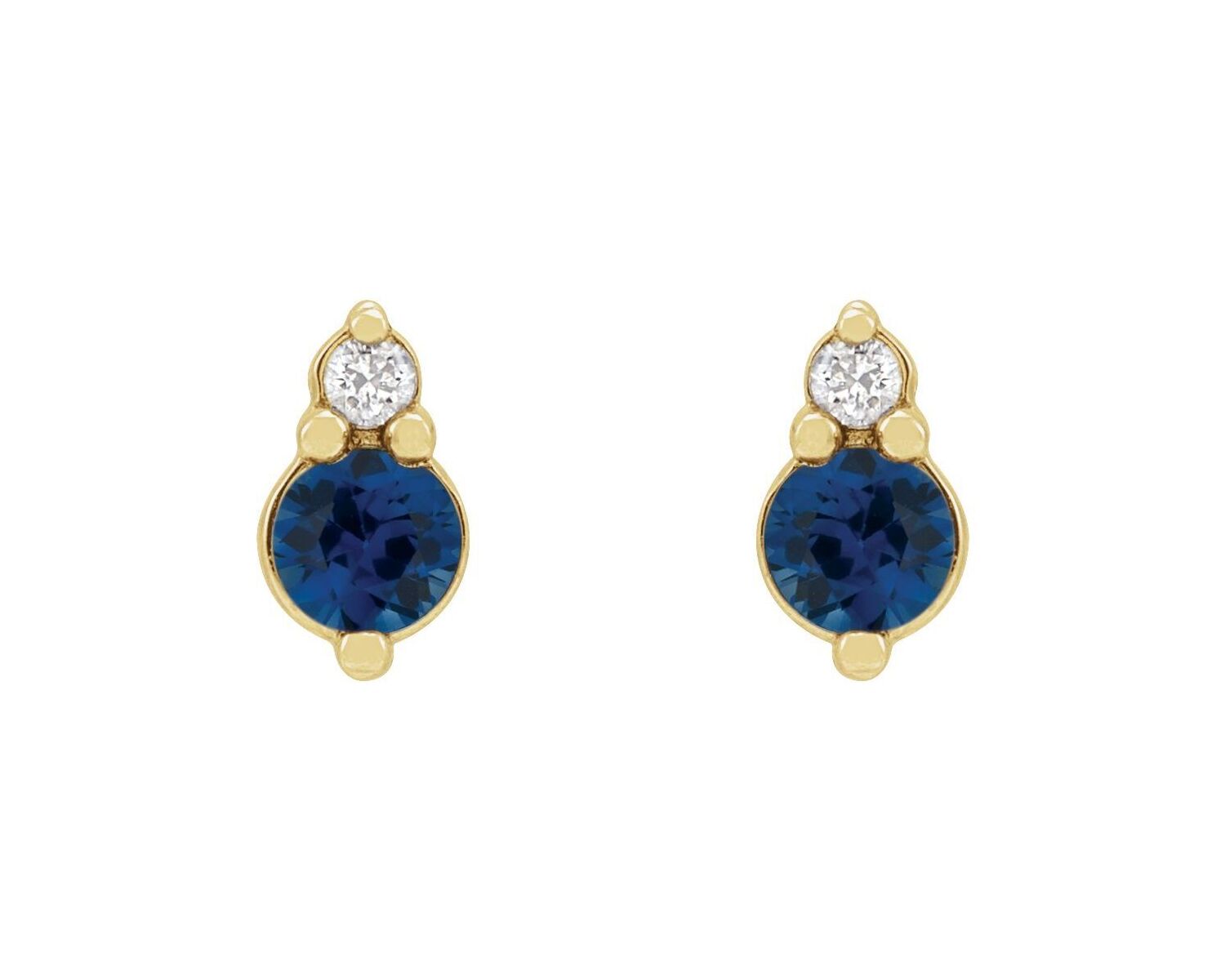 14K Yellow Gold Sapphire and Diamond Stud Earrings