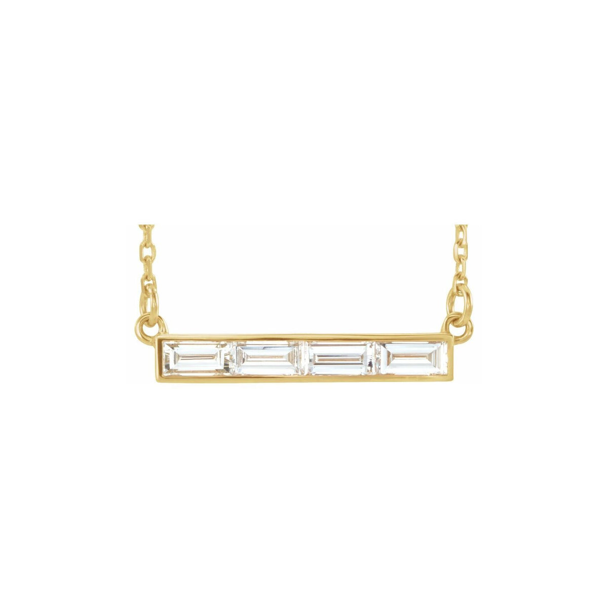 14K Yellow Gold 1/2 Carat Diamond Baguette Bar Necklace