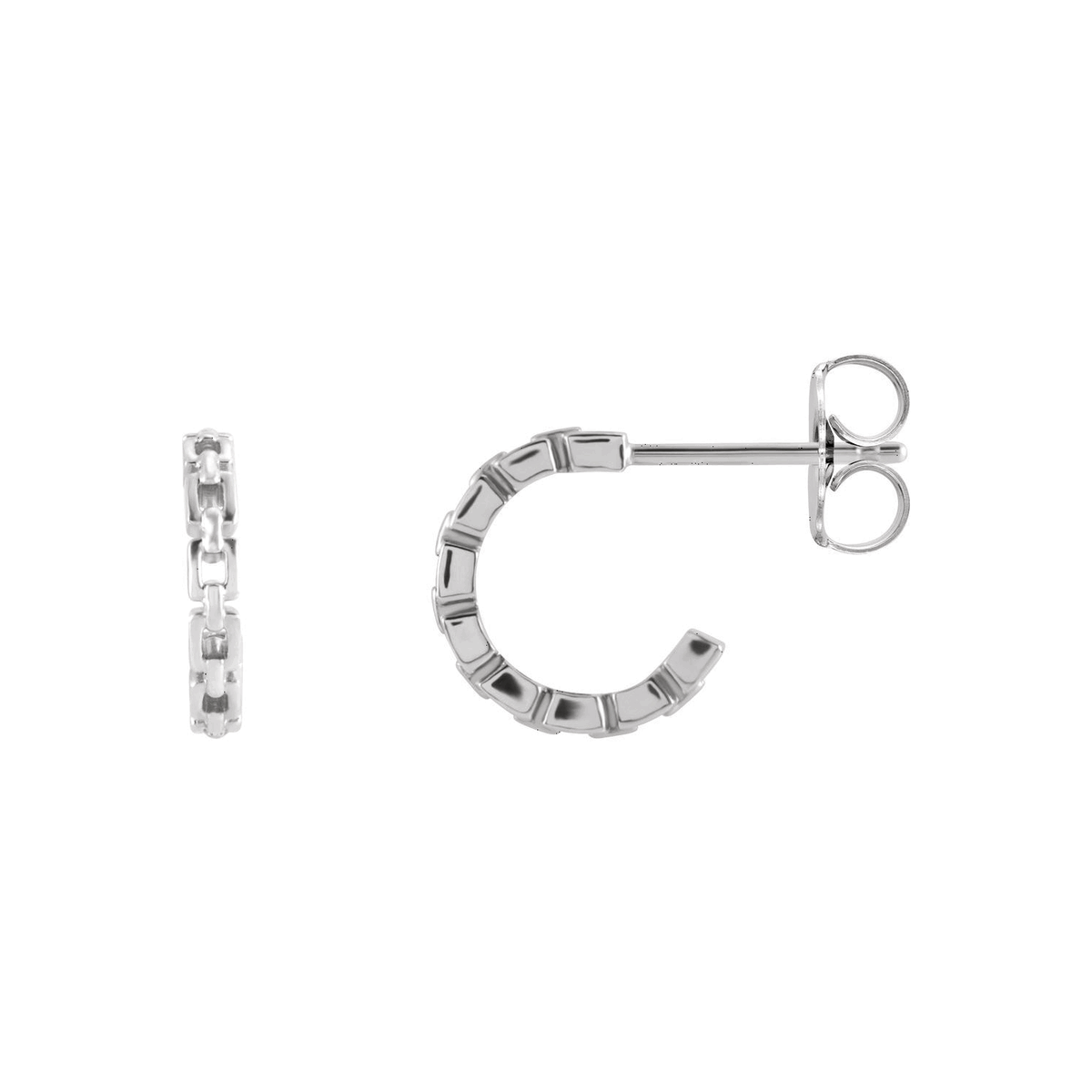 14K White Gold Mini Chain Link Hoop Earrings