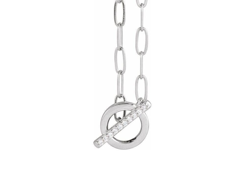 14K White Gold Diamond Toggle Paperclip Necklace