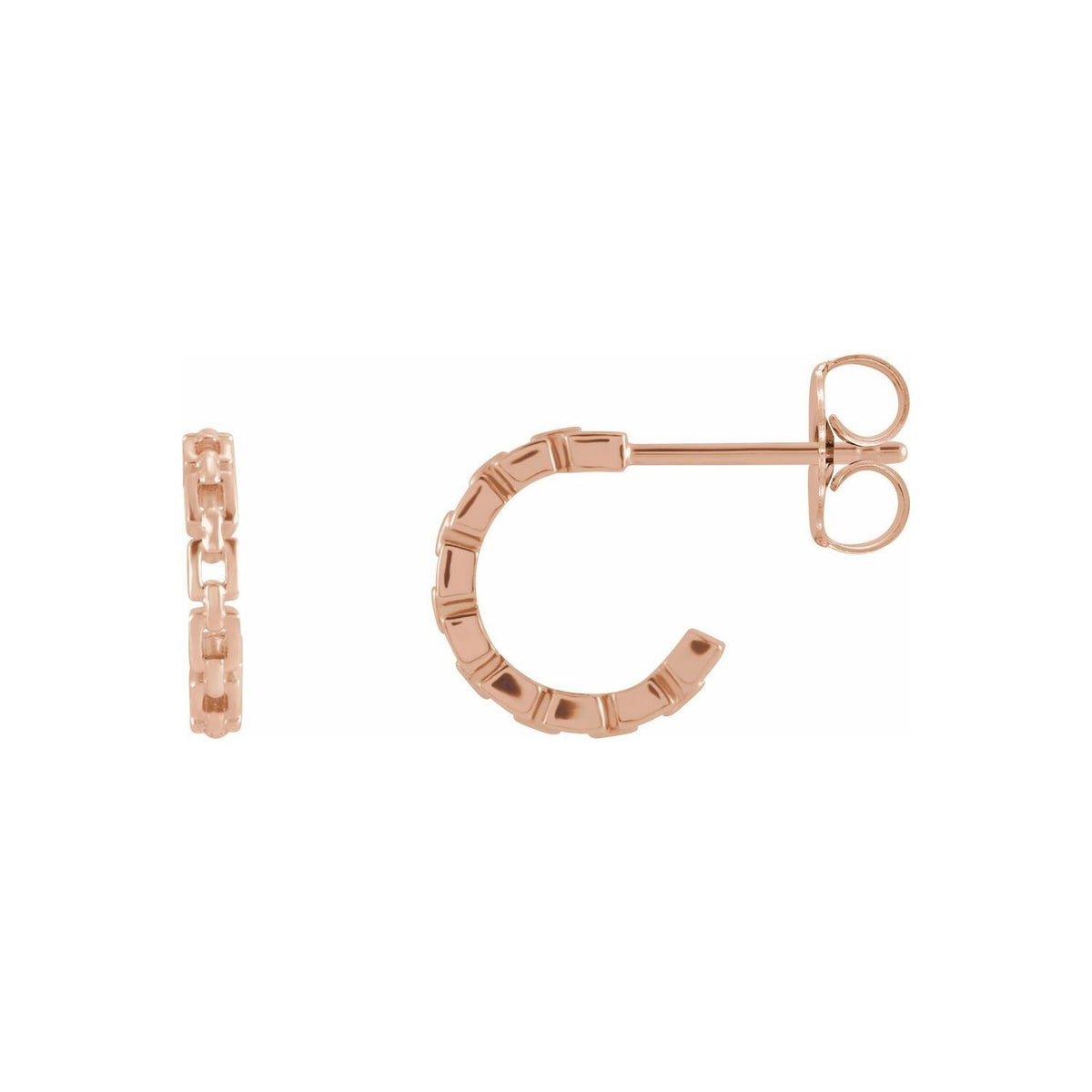 14K Rose Gold Mini Chain Link Hoop Earrings