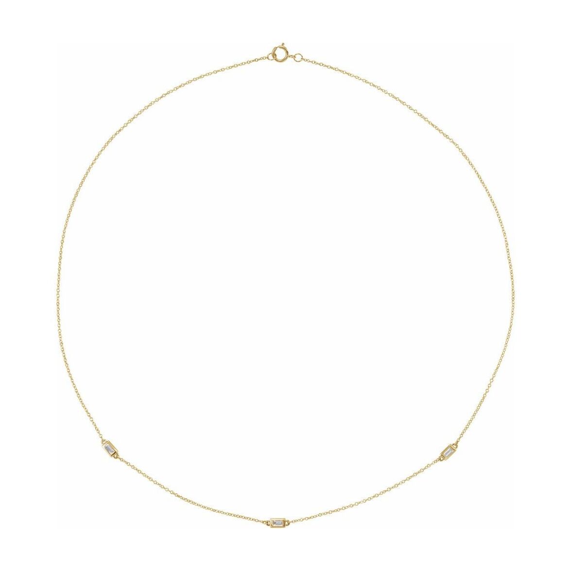 14K Yellow Gold Three Baguette Diamond Station Necklace