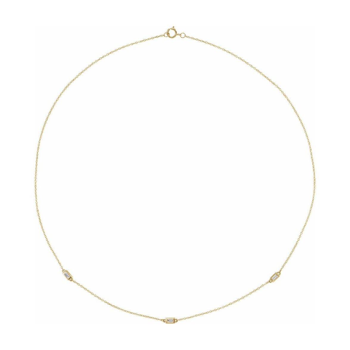 14K Yellow Gold Three Baguette Diamond Station Necklace